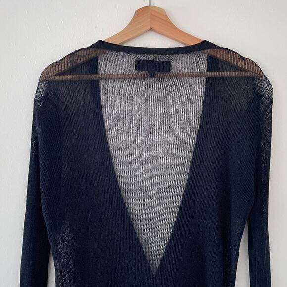 Rag & Bone New York Black Knit Linen Fitted Deep V Cardigan Sz S Minimal Goth - Picture 5 of 9